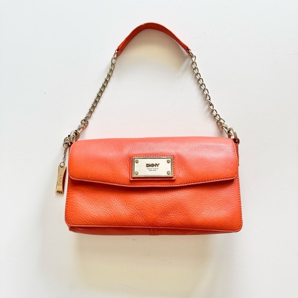 DKNY Orange Soft Leather Chain Shoulder Bag - Picture 1 of 16